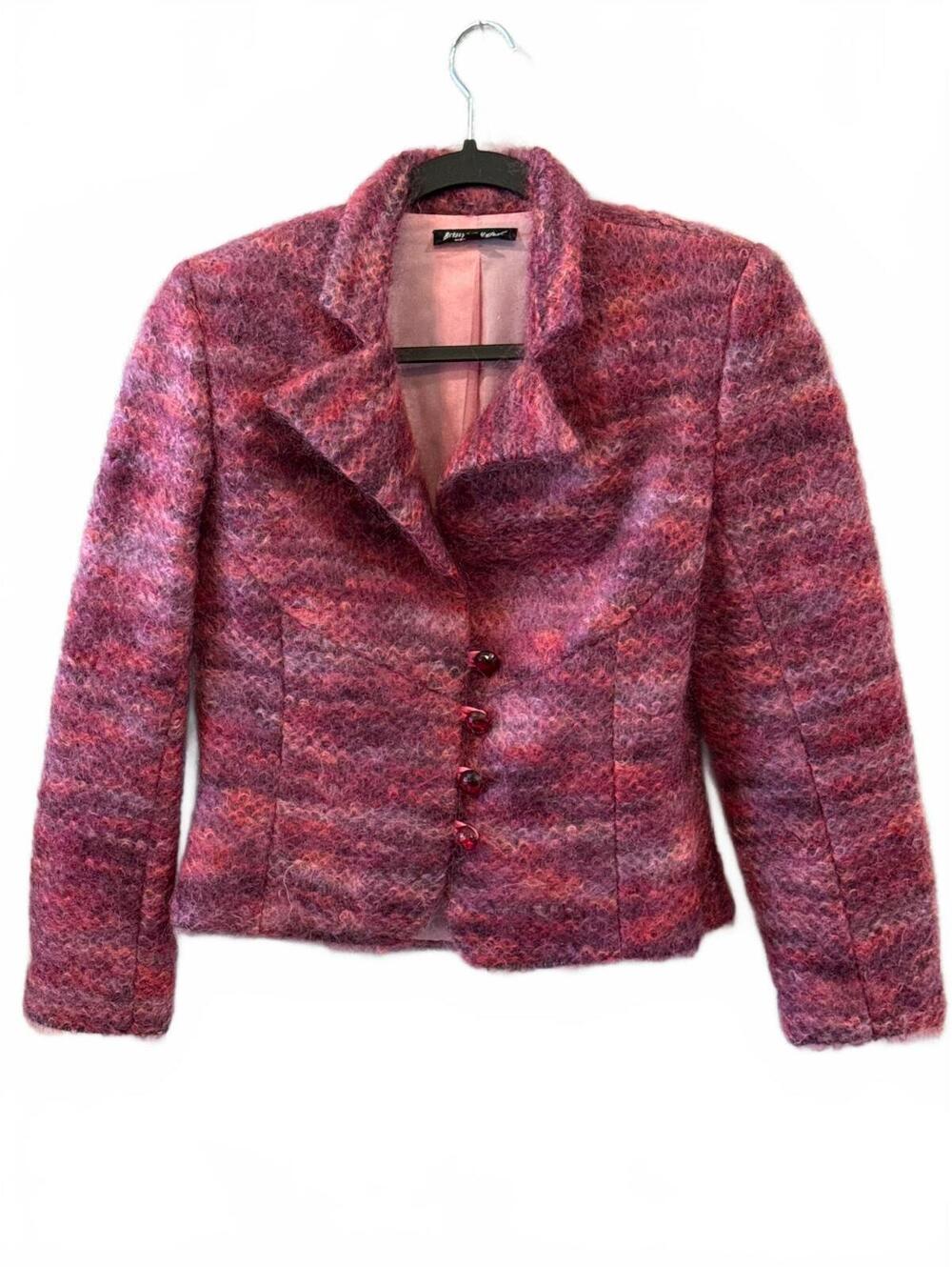 Betsey Johnson Pink and Purple Mohair Blend Button-Up Blazer Jacket Small